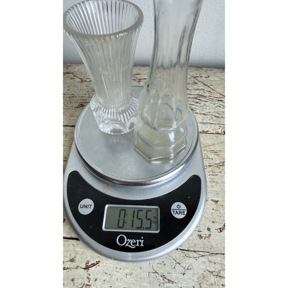 Vintage Clear Glass Bud Vase Set of 2 Ribbed Paneled Mismatched CSGA - Picture 8 of 8